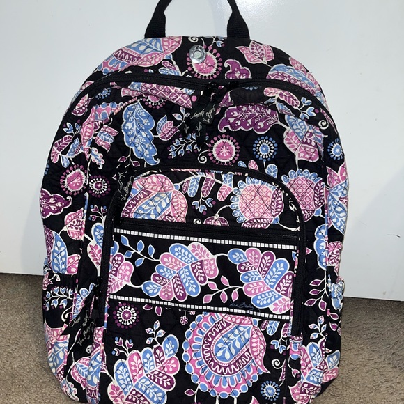 Vera Bradley Black and Pink Paisley Backpack - Picture 1 of 3